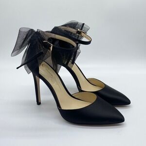 Jessica Simpson Size 6.5 Pumps D'Orsay‎ Dress Heels Black Satin Stiletto Bows